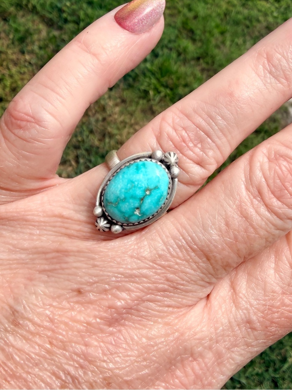 925 Sterling Silver Lone Mountain Turquoise Oval Ring